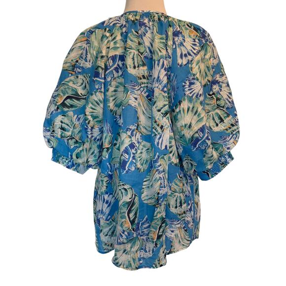 Chico's Shell Print Blouse Size 3 (Womens XL) Poolside Blue Beachy Seashells Top - Picture 4 of 9